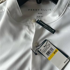 Perry Ellis Untucked Total Stretch Slim Fit Banded Collar Shirt